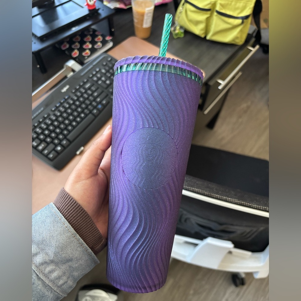 New Starbucks Cup Tumblr 24oz Glitter Matte Maleficent Purple Green